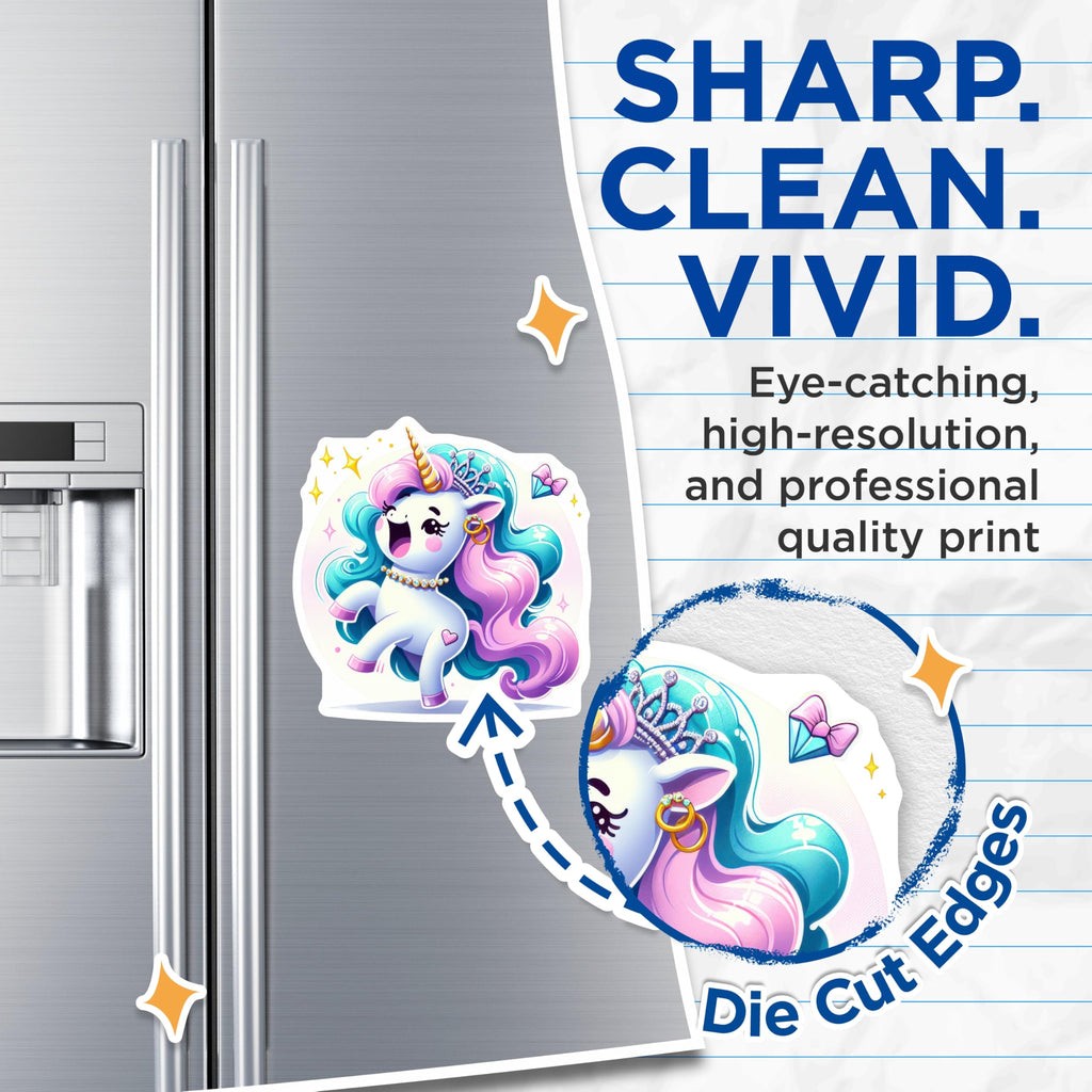 (2 Pack) Enchanting Unicorn Magnets - Magical Princess Fantasy Decor - Sparkly Mythical Creature Fridge Locker Accessory - 5 Inches On Longest Side - Thick Durable Magnet - Made in USA - MAG23000