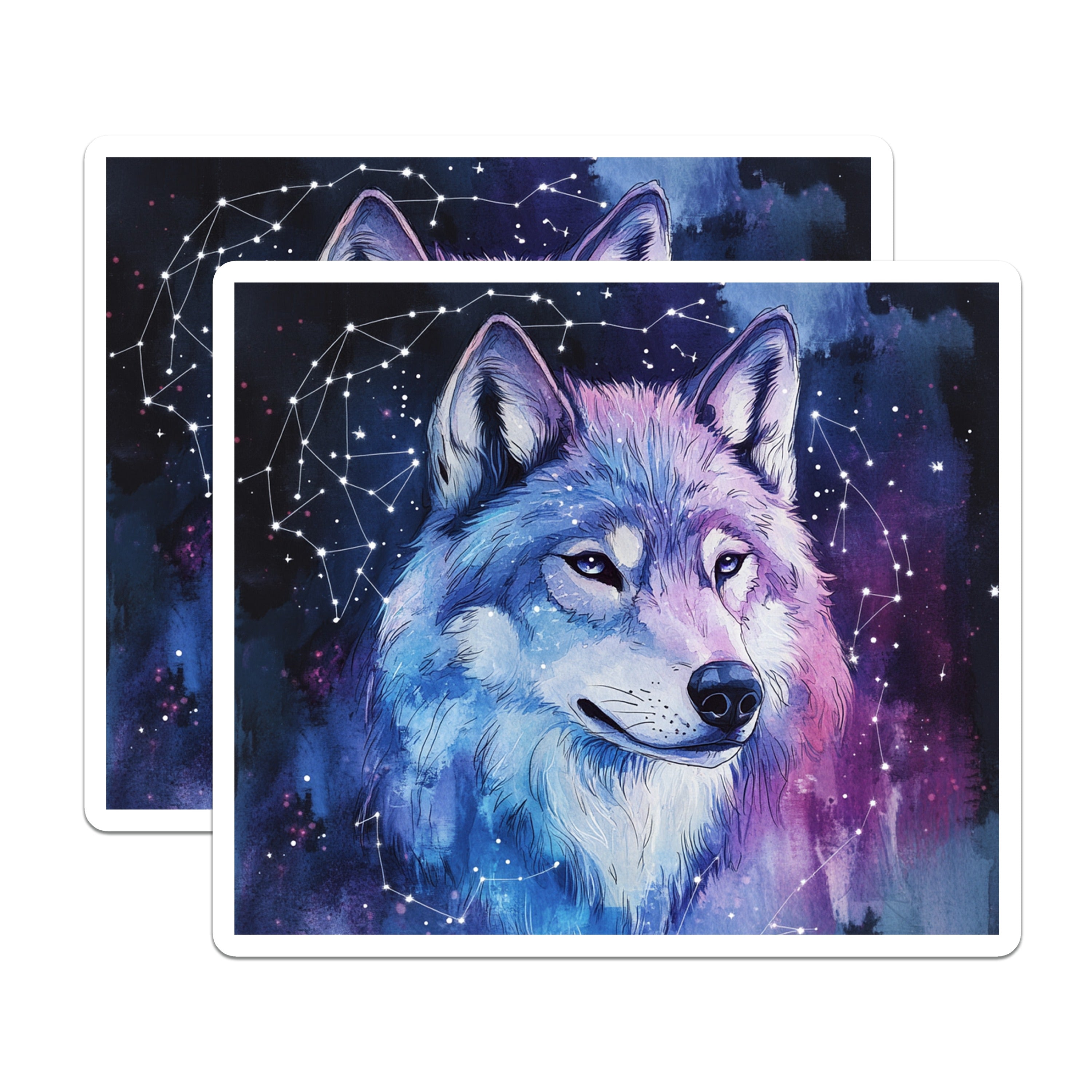 (2 Pack) Cosmic Wolf Magnets - Celestial Animal Art - Starry Night Decor - 5 Inches On Longest Side - Thick Durable Magnet - Made in USA - MAG39779