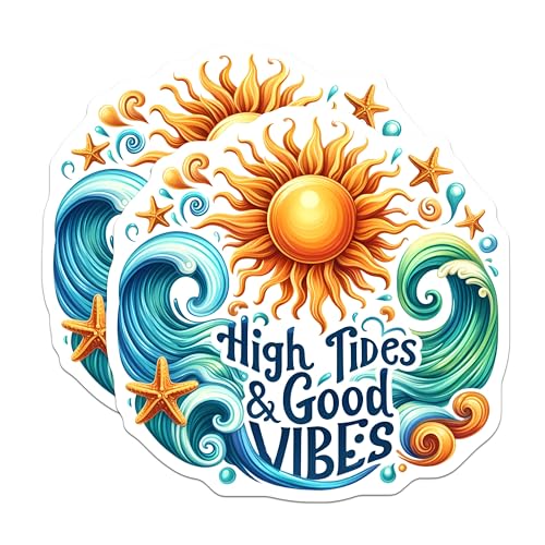 (2 Pack) High Tides Good Vibes Stickers - 5" On Longest Side - Sticks to Smooth Flat Surfaces - Made in USA - BMCS9271 - BMCS9271