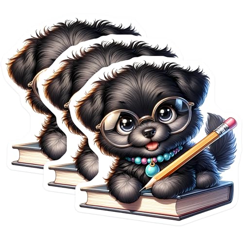 (3 Pack) Smart Puppy Dog Decals - Glasses Wearing Animal Decal - Laptop Decals - 3 Inches On Longest Side - Easy Peel & Apply - Made in USA - 3MCS8154