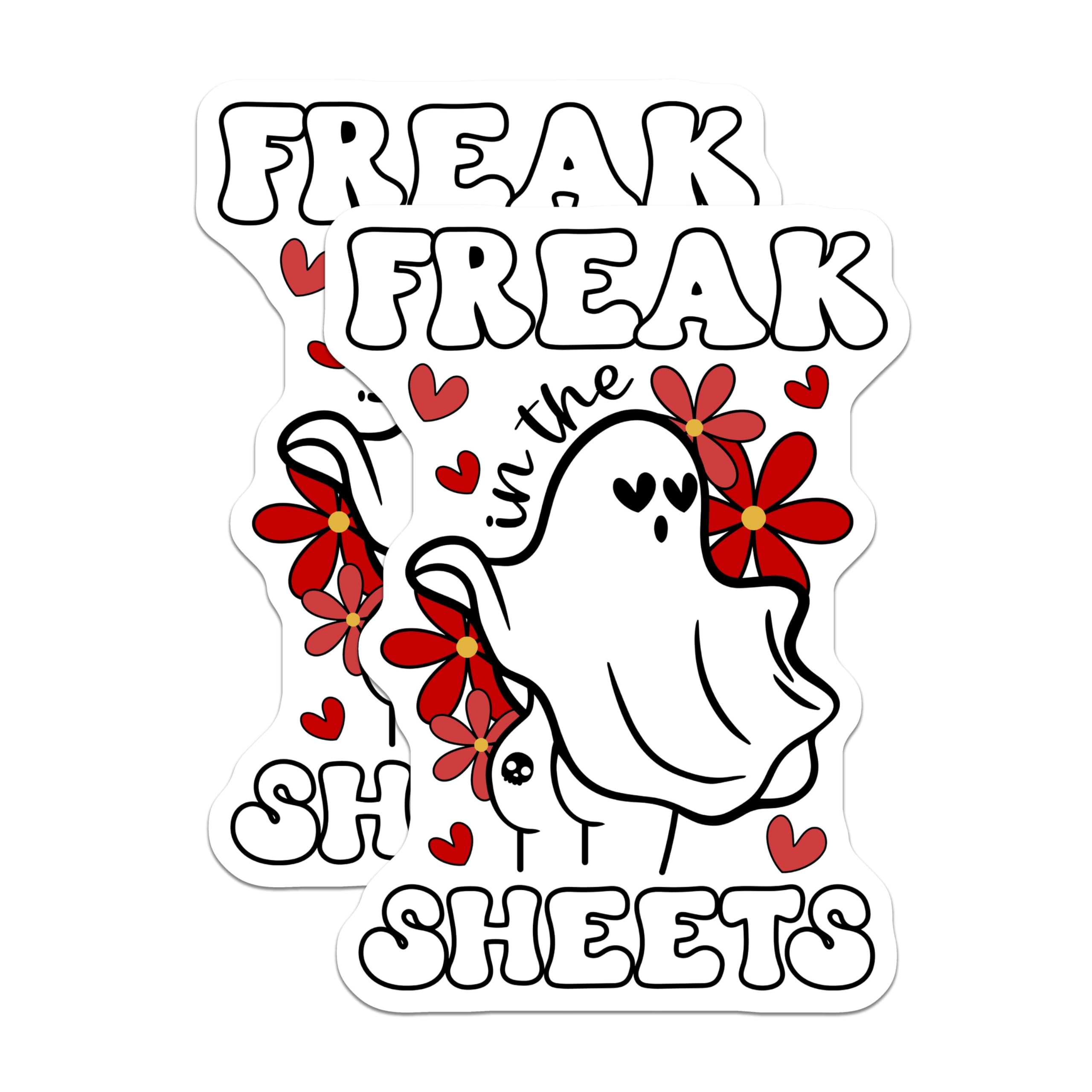 (2 Pack) Freak in The Sheets Stickers - Halloween Ghost Stickers - Funny Halloween Stickers - 5" On Longest Side - Sticks to Any Smooth Flat Surface - Made in USA - BMCS3383