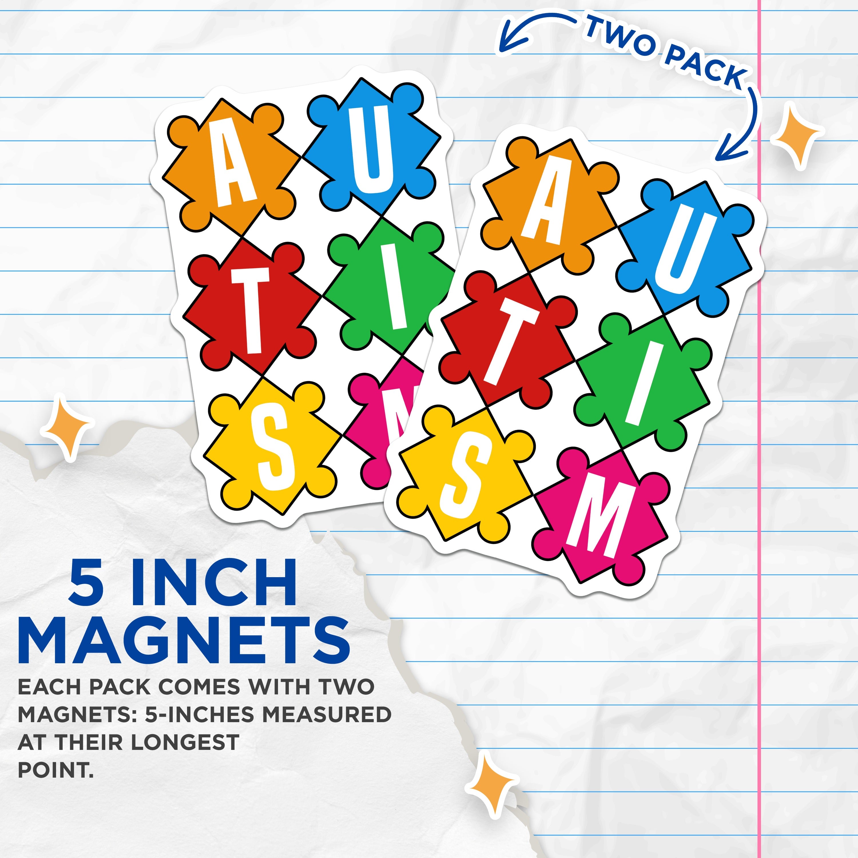 (2 Pack) Autism Awareness Magnets - Colorful Puzzle Piece Symbol - Neurodiversity Acceptance Decor - Special Education Teacher - 5" - Thick Durable Magnet - Made in USA - MAG39196