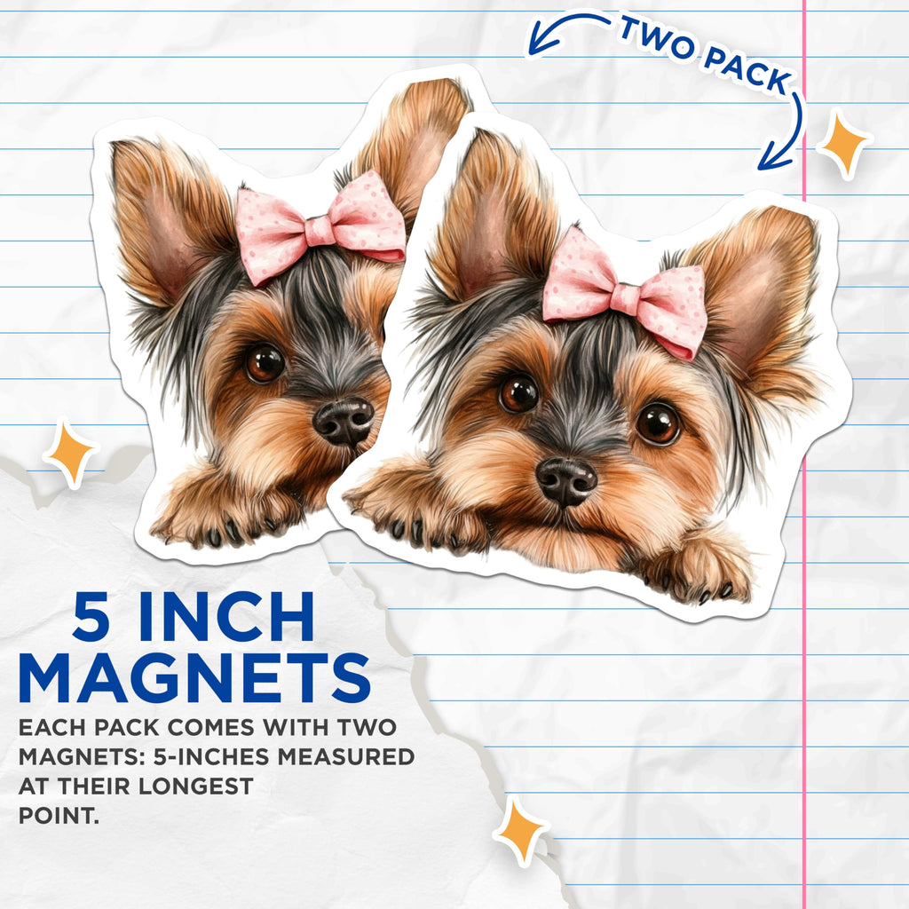 (2 Pack) Yorkshire Terrier Magnets - Cute Dog Bow - Puppy Lover Refrigerator Magnets - 5" On Longest Side - Premium Magnet - for Cars, Refrigerators, Toolboxes, Lockers - Made in USA - MAG15484