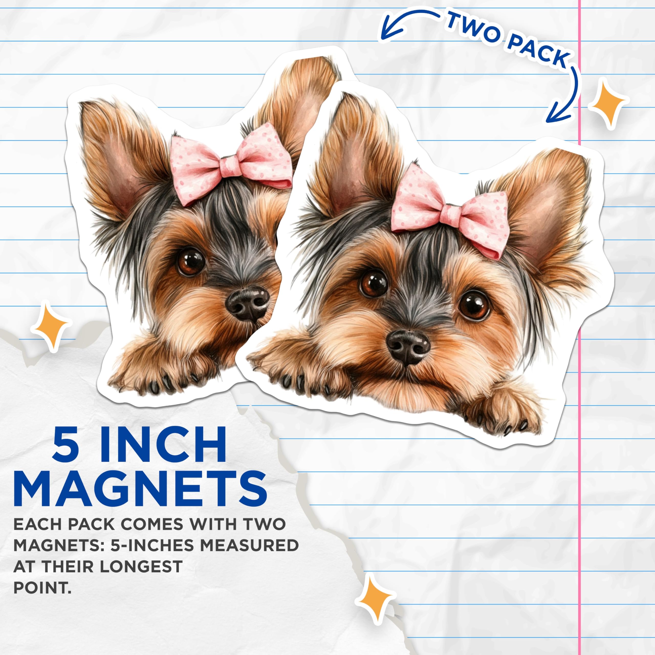 (2 Pack) Yorkshire Terrier Magnets - Cute Dog Bow - Puppy Lover Refrigerator Magnets - 5" On Longest Side - Premium Magnet - for Cars, Refrigerators, Toolboxes, Lockers - Made in USA - MAG15484