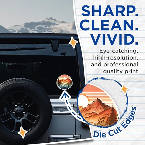 (2 Packs) Mountains with Sunset Stickers - Outdoorsman Nature Hiking Decals - 5 Inches On Longest Side - Premium Vinyl Decal - Sticks to Any Smooth Flat Surface - Made in USA - BMCS2285