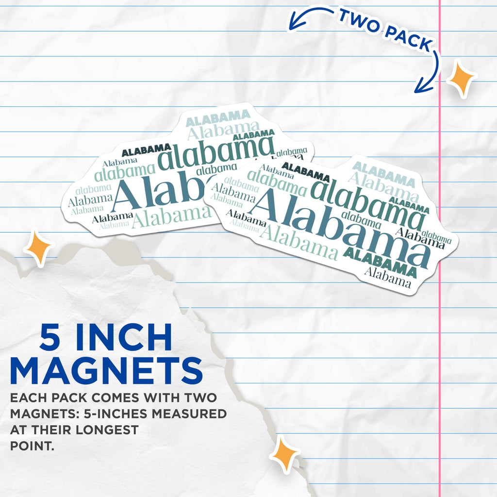 (2 Pack) Alabama State Magnets - Alabama Lover Present - State Pride Decor Souvenir - 5" On Longest Side - Premium Magnet - for Cars, Refrigerators, Toolboxes, Lockers - Made in USA - MAG18166