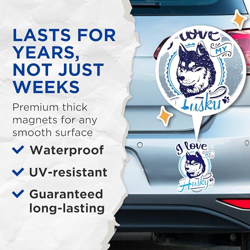 (2 Pack) I Love My Husky Magnets - Husky Dog Themed Magnets - Dog Lovers Refrigerator Magnets- 5" On Longest Side - for Fridges, Toolboxes, Cars - Made in USA - MAG2971