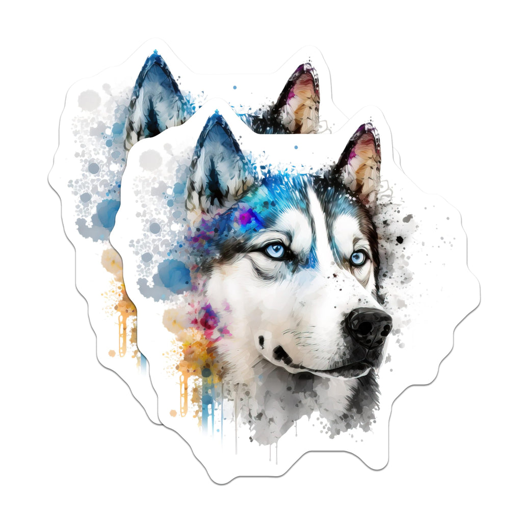 (2 Pack) Husky Dog Magnets - Watercolor Dog Art - Blue Eyed Pet Refrigerator Accent - 5 Inches On Longest Side - Thick Durable Magnet - Made in USA - MAG25033