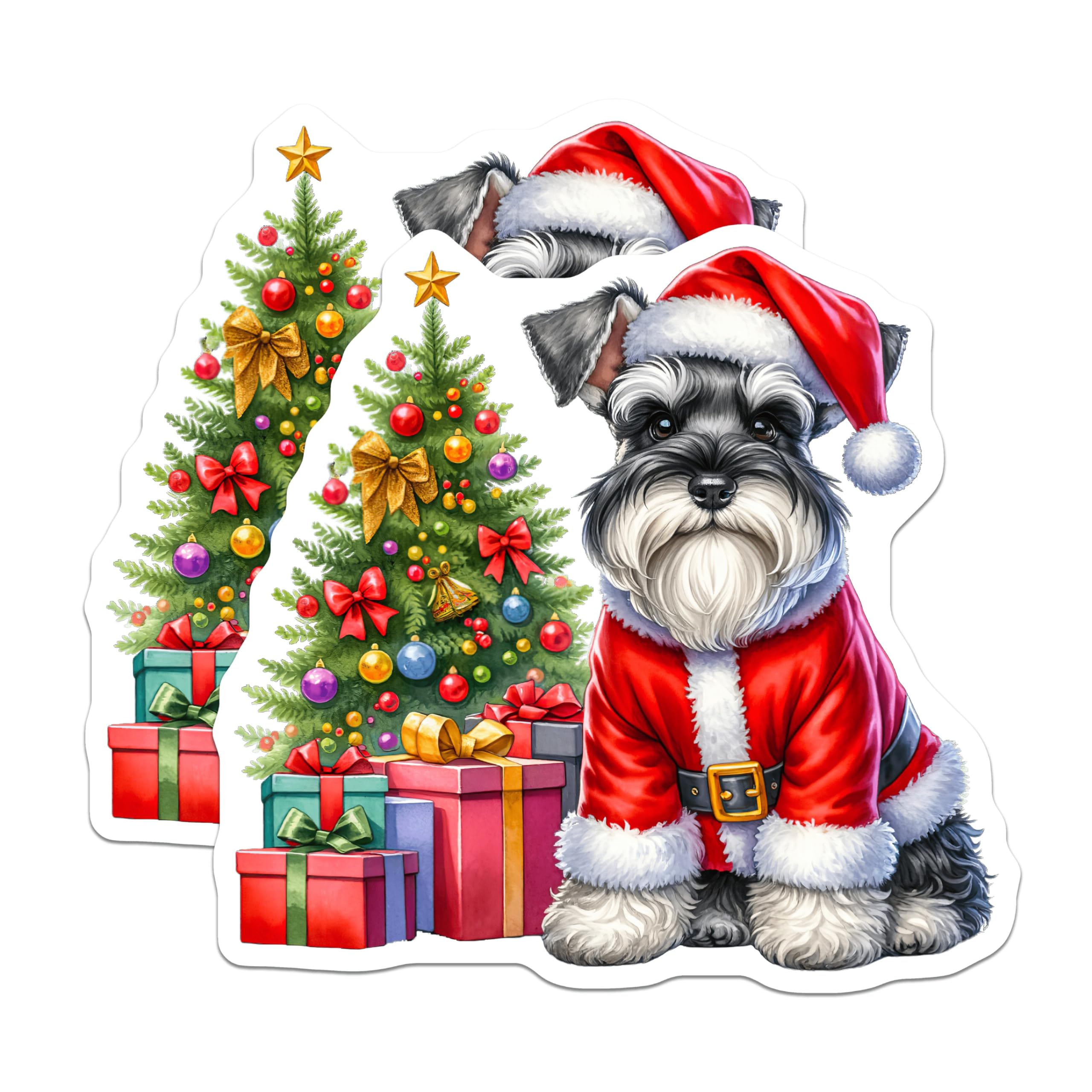 (2 Pack) Schnauzer Christmas Magnets - Santa Dog Holiday - Festive Pet Decor - 5 Inches On Longest Side - Thick Durable Magnet - Made in USA - MAG28701