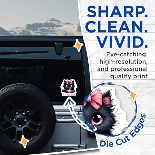 (2 Pack) Cute Cat Stickers - Funny Animal Stickers - Positive Quote Stickers - 5" On Longest Side - Sticks to Smooth Flat Surfaces - Made in USA - BMCS4598