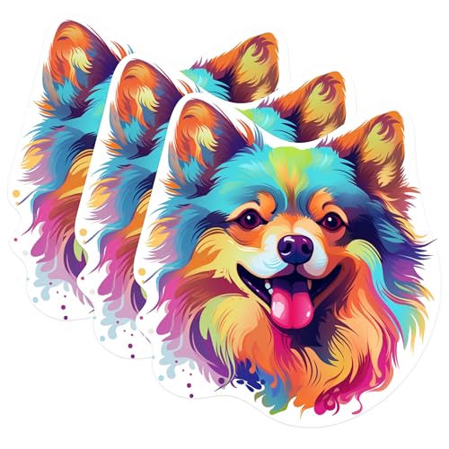 (3 Pack) Pomeranian Dog Decals - Colorful Pomeranian Stickers - Laptop Dog Decal - 3 Inches On Longest Side - Easy Peel & Apply - Made in USA - 3MCS0794
