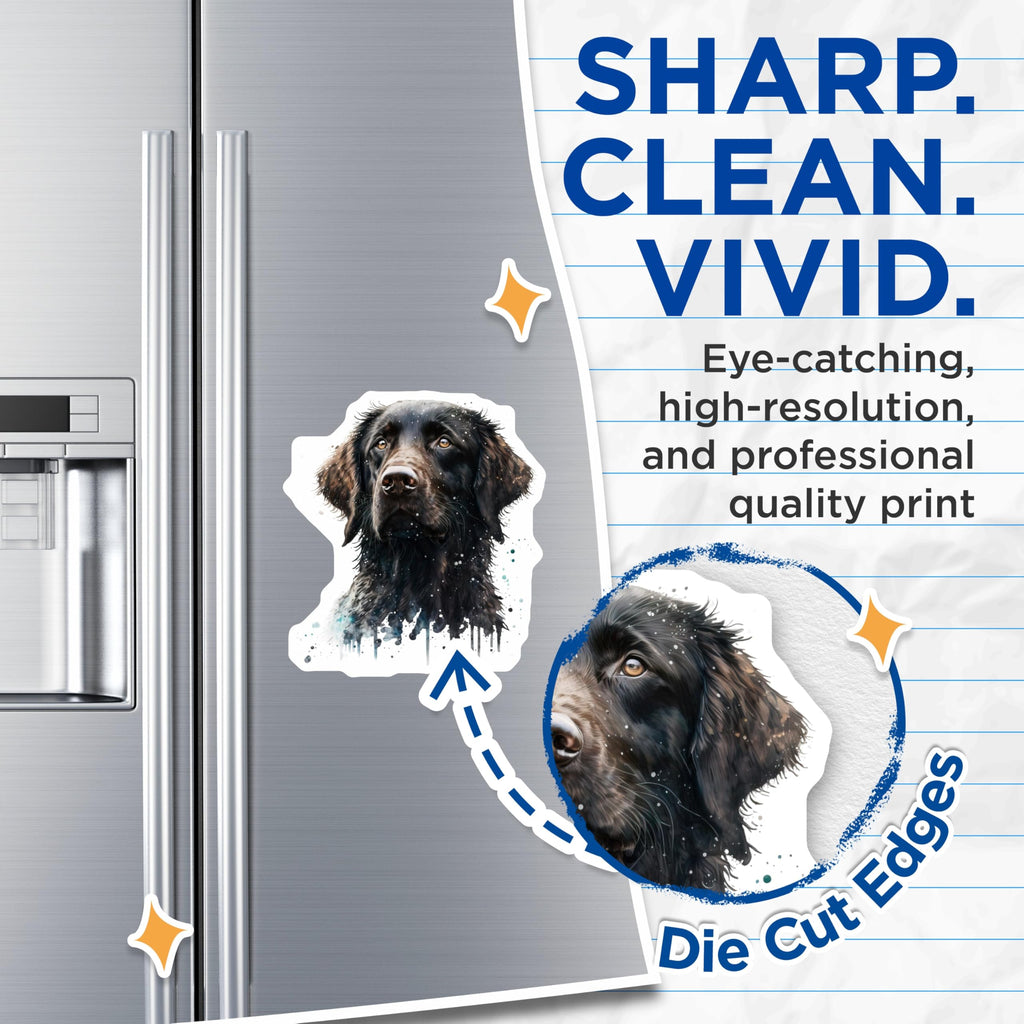 (2 Pack) Black Dog Magnets - Watercolor Flat Coat Retriever - Pet Lover Fridge Decor - 5 Inches On Longest Side - Thick Durable Magnet - Made in USA - MAG25804