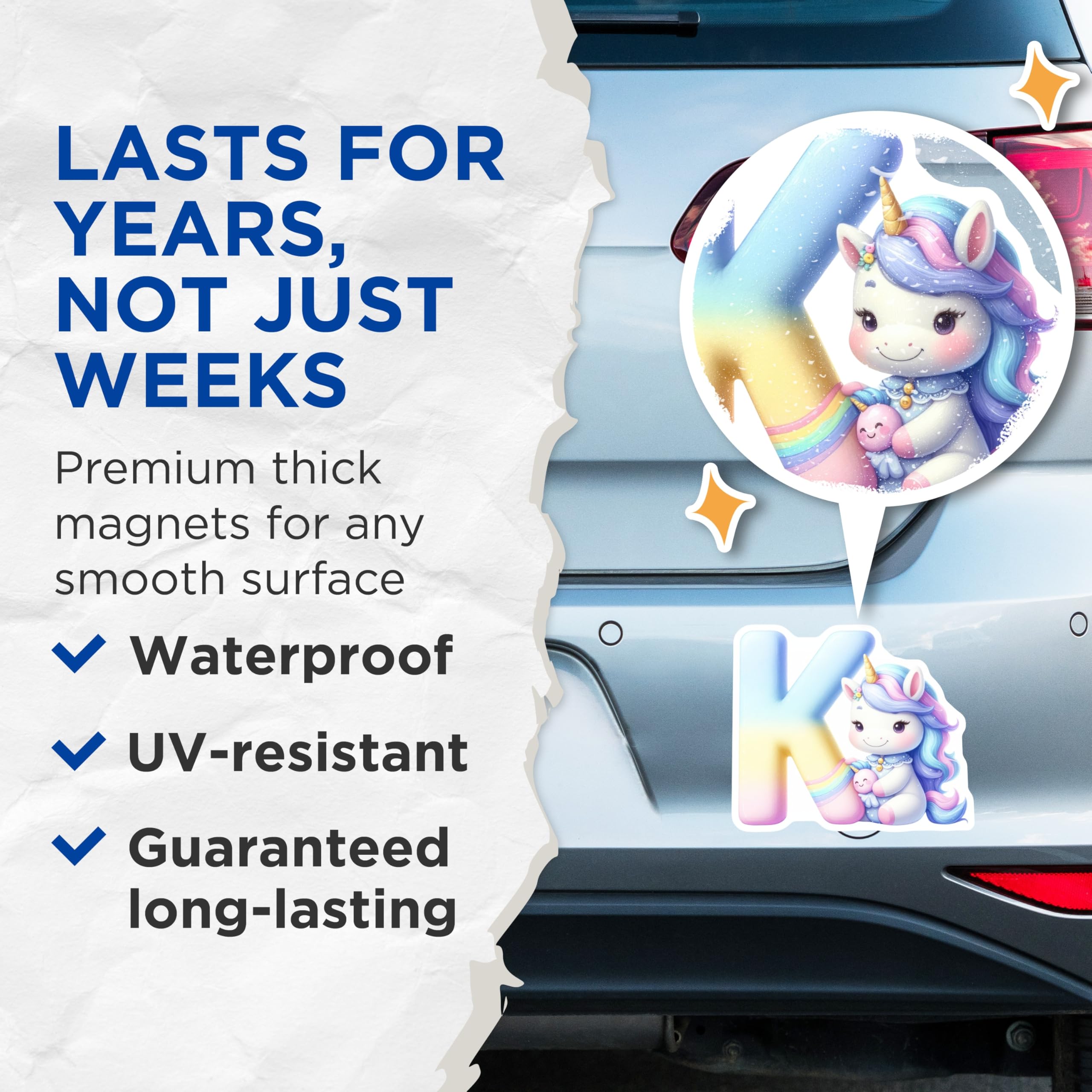(2 Pack) Unicorn Letter K Magnets - Cute Initial Decor - Alphabet Refrigerator Art - 5" On Longest Side - Premium Magnet - for Cars, Refrigerators, Toolboxes, Lockers - Made in USA - MAG14779