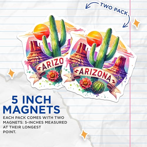 (2 Pack) Arizona Cactus Magnets - Southwest Desert Art - Retro Travel Decor - 5" On Longest Side - for Cars, Fridges, Toolboxes - Made in USA - MAG6828