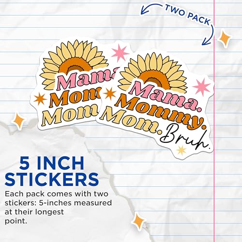 (2 Pack) Mama Mommy Mom Stickers - Motherhood Sticker - Funny Mom Sticker - 5" On Longest Side - Sticks to Smooth Flat Surfaces - Made in USA - BMCS5621