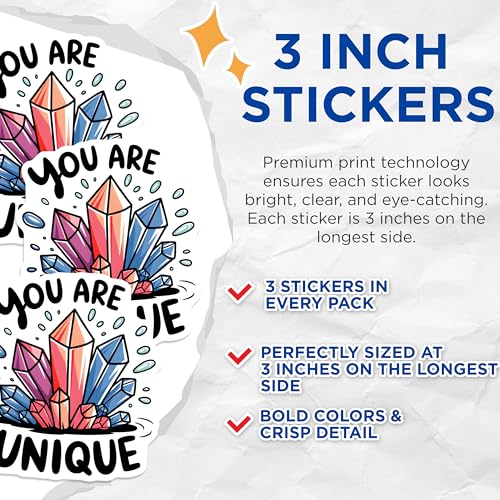 (3 Pack) Crystal Decals - You are Unique Decal - Laptop Decals- 3 Inches On Longest Side - Easy Peel & Apply - Made in USA - 3MCS5383