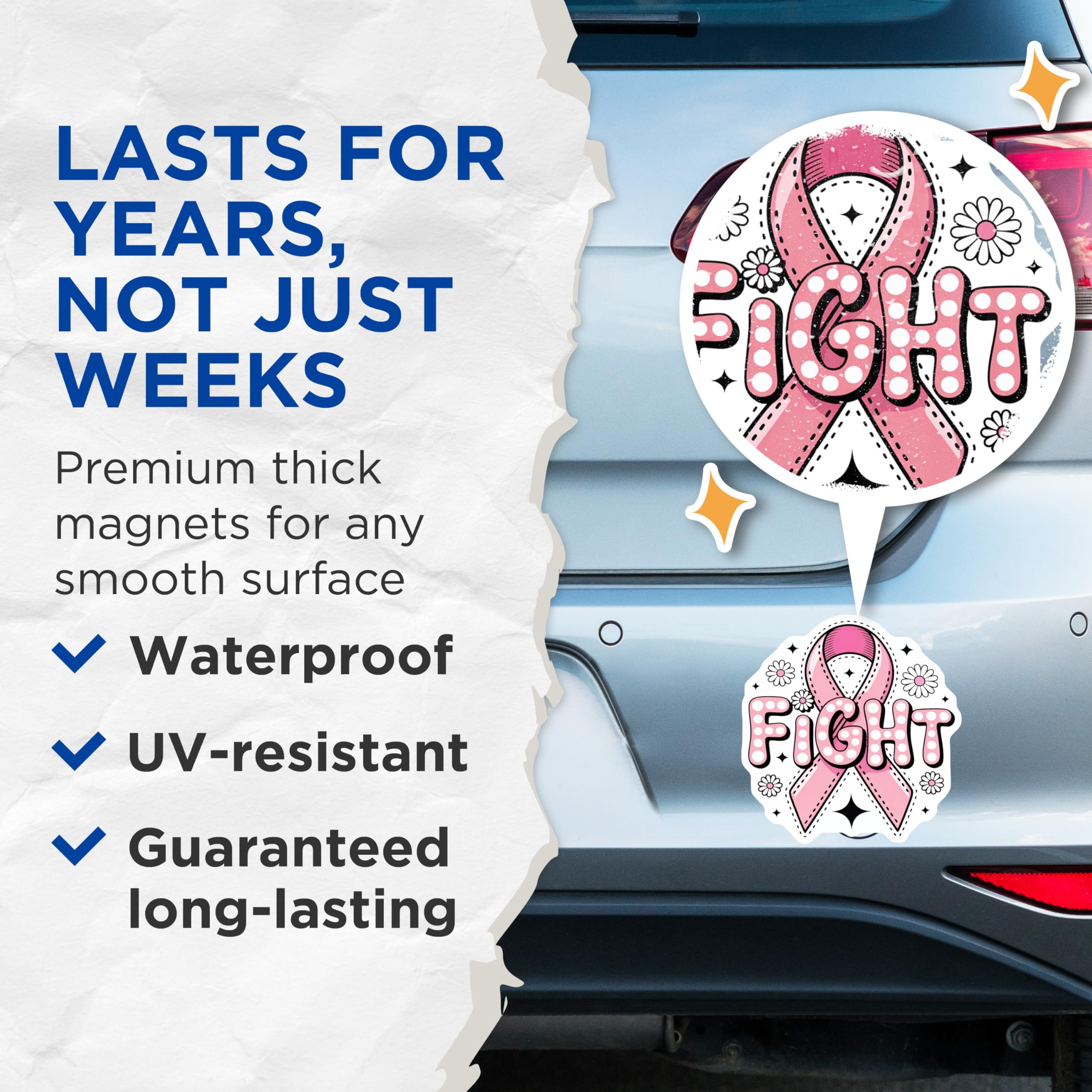 (2 Pack) Pink Ribbon Fight Magnets - Breast Cancer Awareness - Hope Decoration - 5" On Longest Side - Premium Magnet - for Cars, Refrigerators, Toolboxes, Lockers - Made in USA - MAG17015