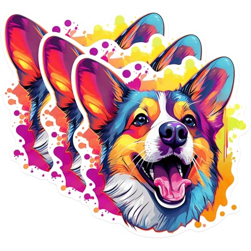 (3 Pack) Corgi Dog Decals - Cute Puppy Stickers - Colorful Laptop Decals - 3 Inches On Longest Side - Easy Peel & Apply - Made in USA - 3MCS0791