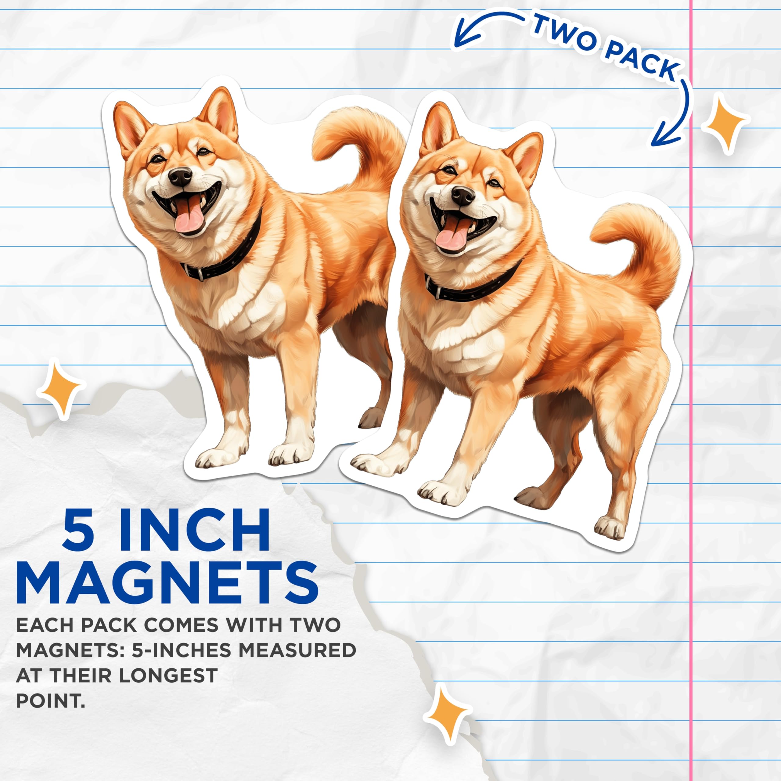 (2 Pack) Shiba Inu Magnets - Happy Dog Smile - Pet Lover Decor - 5 Inches On Longest Side - Thick Durable Magnet - Made in USA - MAG28909