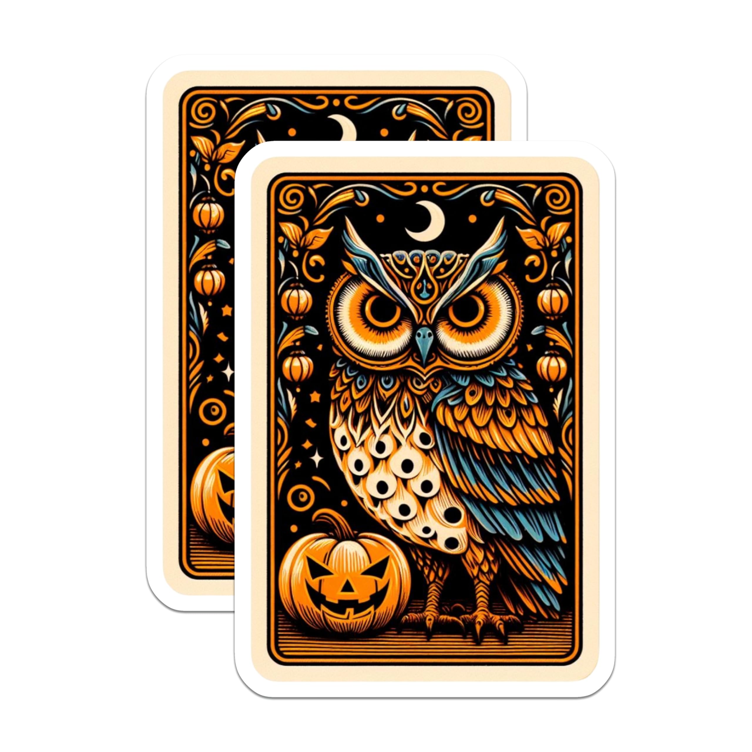 (2 Pack) Halloween Owl Magnets - Mystical Spooky Night Decor - Jack O Lantern Autumn Scene - 5 Inches On Longest Side - Thick Durable Magnet - Made in USA - MAG20487
