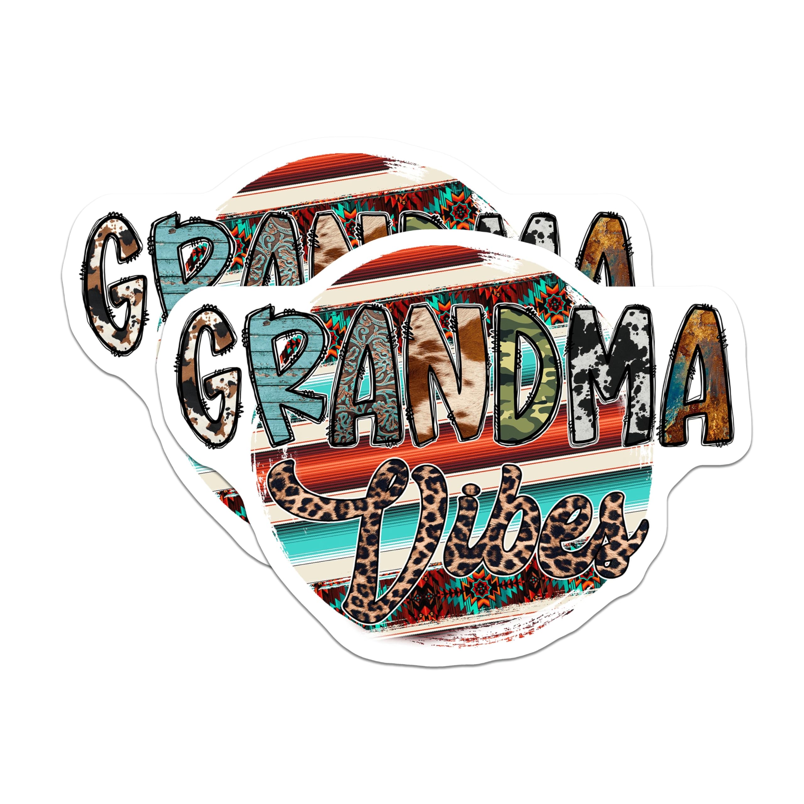 (2 Pack) Grandma Vibes Magnets - Western Boho Serape Print - Cowhide Leopard Chic - Rustic Grandmother Decor - 5 Inches On Longest Side - Thick Durable Magnet - Made in USA - MAG26392