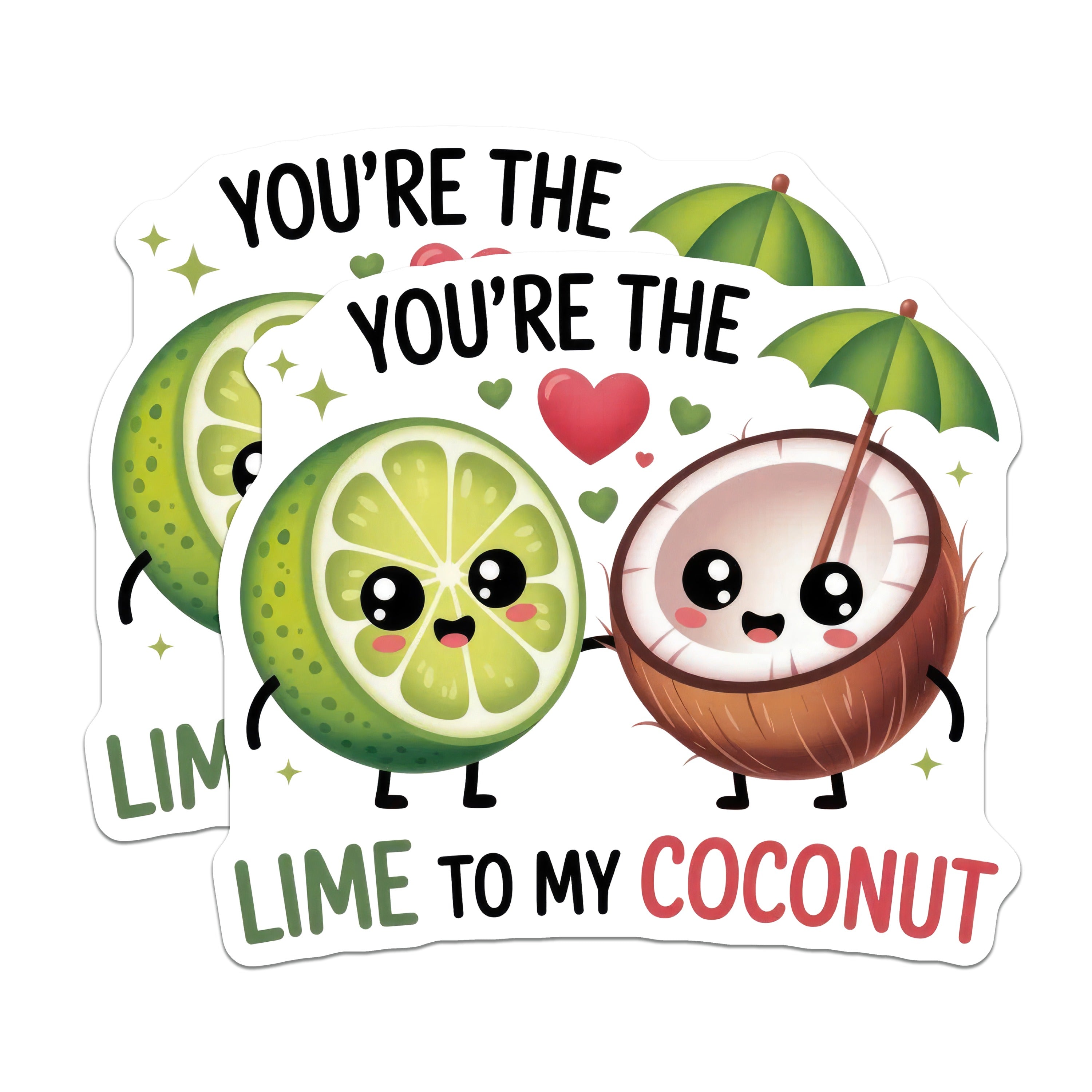 (2 Pack) Lime Coconut Couple Magnets - Cute Food Kawaii Love Decor - Sweetheart Anniversary Refrigerator Magnets - 5 Inches On Longest Side - Thick Durable Magnet - Made in USA - MAG37358