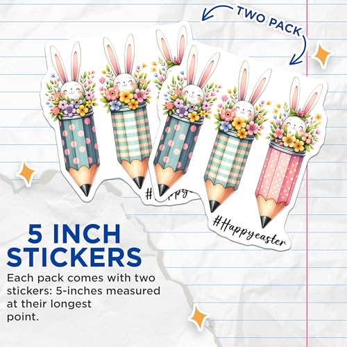 (2 Pack) Bunny Flower Stickers - Cute Rabbit Pen Decor - Happy Easter - 5" On Longest Side - Sticks to Smooth Flat Surfaces - Made in USA - BMCS8135