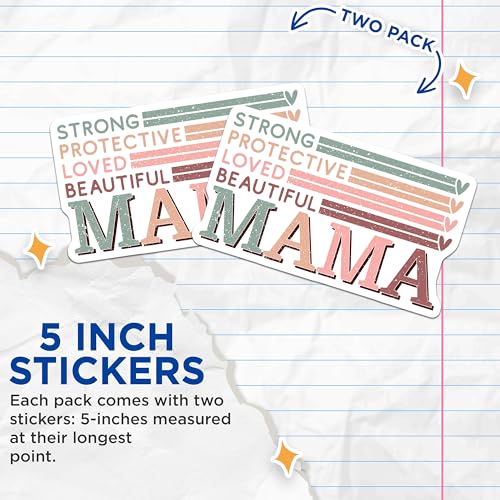 (2 Pack) Strong Protective Loved Beautiful Mama Stickers - Mother's Day Sticker - Inspirational Mom Decal - 5" On Longest Side - Sticks to Smooth Flat Surfaces - Made in USA - BMCS7151