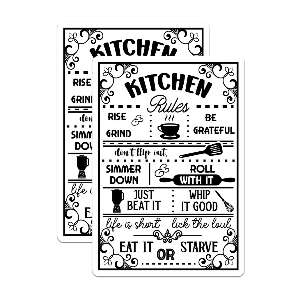 (2 Pack) Kitchen Rules Magnets - Funny Kitchen Decor - Humorous Cooking Sayings - Farmhouse Style Refrigerator Magnets - 5 Inches On Longest Side - Thick Durable Magnet - Made in USA - MAG36993