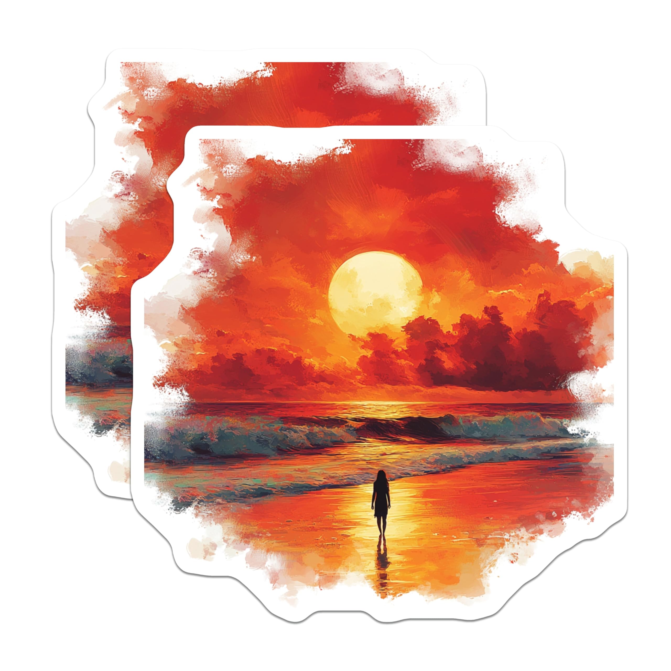 (2 Pack) Sunset Beach Magnets - Ocean Horizon Scene - Coastal Aesthetic Decor - 5 Inches On Longest Side - Thick Durable Magnet - Made in USA - MAG27661