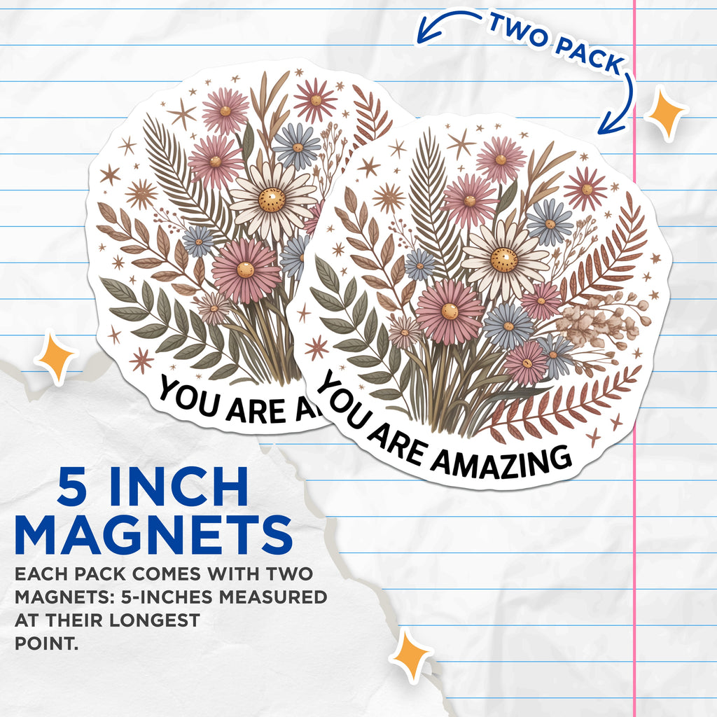 (2 Pack) You are Amazing Magnets - Boho Floral Decor - Inspirational Saying Home Accent - 5 Inches On Longest Side - Thick Durable Magnet - Made in USA - MAG38082