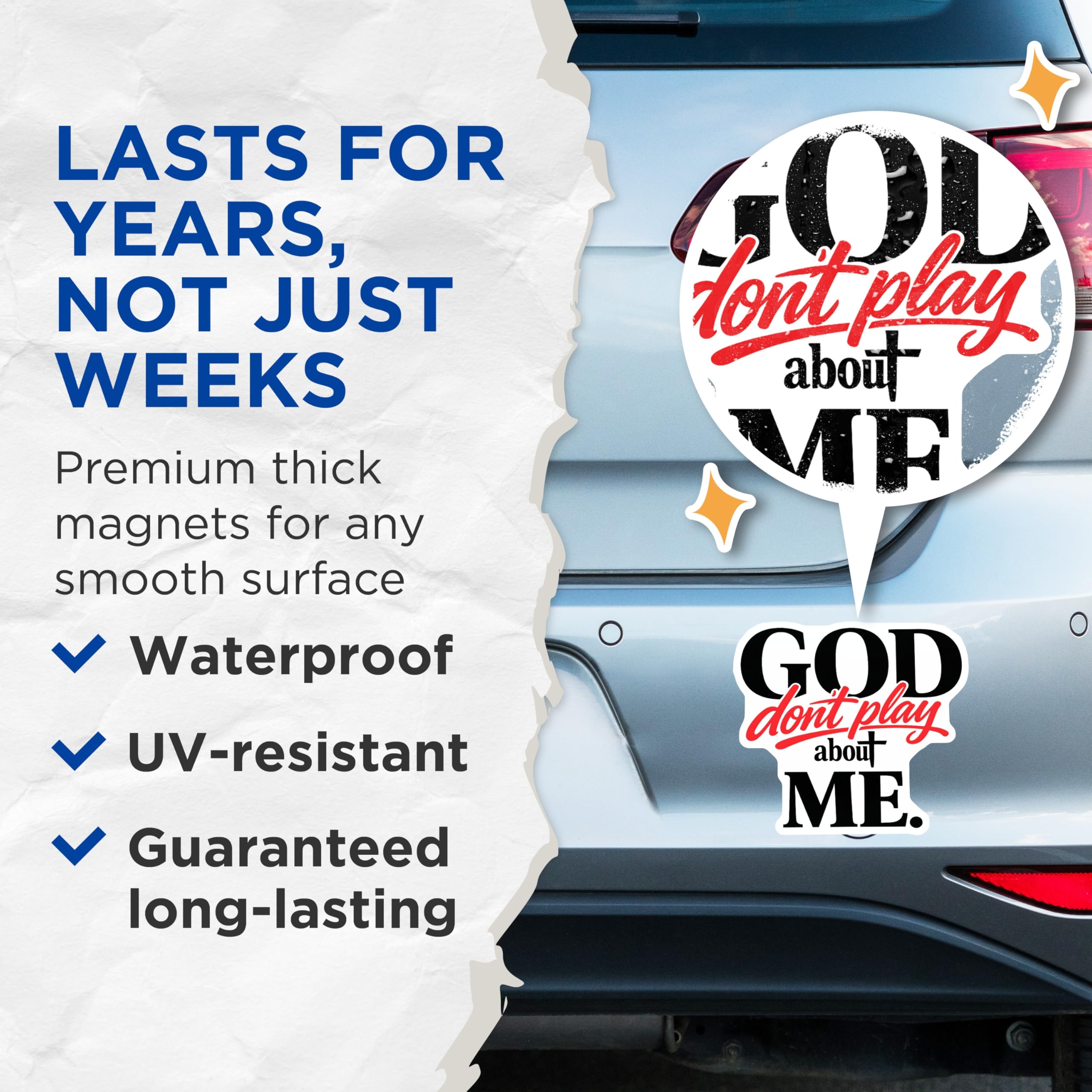 (2 Pack) God Dont Play About Me Magnets - Christian Faith Affirmation - Spiritual Refrigerator Decor - 5 Inches On Longest Side - Thick Durable Magnet - Made in USA - MAG22913