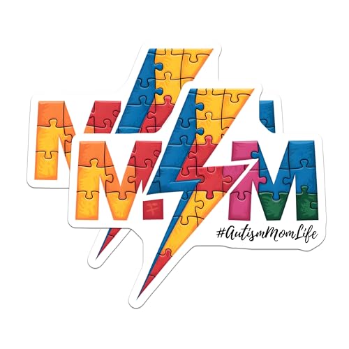 (2 Pack) Autism Awareness Stickers - Puzzle Piece Design - Vibrant Colors - 5" On Longest Side - Sticks to Smooth Flat Surfaces - Made in USA - BMCS7190