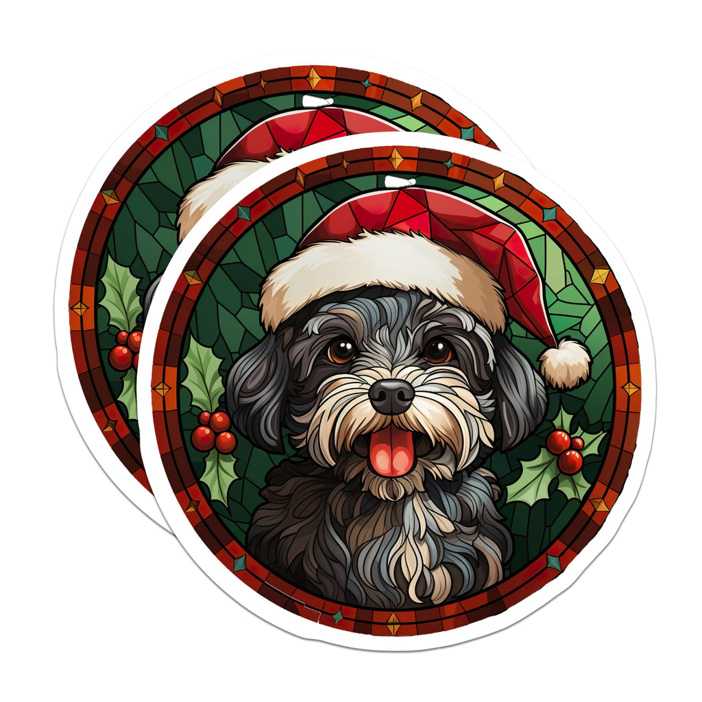 (2 Pack) Stained Glass Christmas Dog Magnets - Santa Hat Puppy Holiday Pet Decor - Animal Lover Fridge Decor for Dog Owners - 5 Inches On Longest Side - Thick Durable Magnet - Made in USA - MAG26590