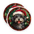 (2 Pack) Stained Glass Christmas Dog Magnets - Santa Hat Puppy Holiday Pet Decor - Animal Lover Fridge Decor for Dog Owners - 5 Inches On Longest Side - Thick Durable Magnet - Made in USA - MAG26590