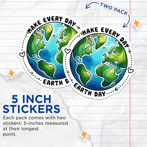 (2 Pack) Earth Day Stickers - Make Every Day Earth Day - Eco-Friendly Awareness Decals - 5" On Longest Side - Sticks to Smooth Flat Surfaces - Made in USA - BMCS9752