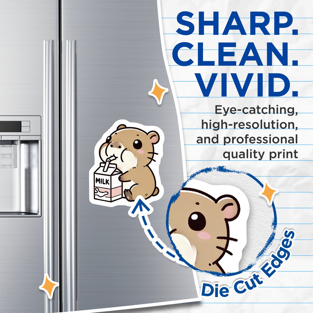 (2 Pack) Cute Hamster Drinking Milk Magnets - Kawaii Rodent Fridge Decor - Adorable Chibi Animal Locker Accessories - 5 Inches On Longest Side - Thick Durable Magnet - Made in USA - MAG37440