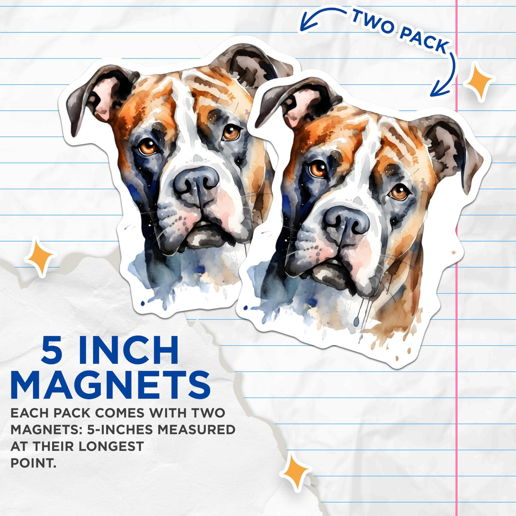 (2 Pack) Boxer Dog Watercolor Magnets - Unique Pet Art Magnet - Dog Mom Dad Fridge Decor - Animal Lover Kitchen - 5 Inches On Longest Side - Thick Durable Magnet - Made in USA - MAG28727