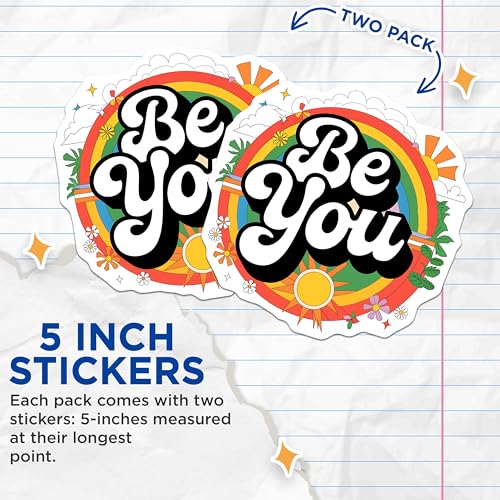 (2 Pack) Be You Stickers - Rainbow Inspirational Decal - Motivational Quote Sticker - 5" On Longest Side - Sticks to Smooth Flat Surfaces - Made in USA - BMCS3893