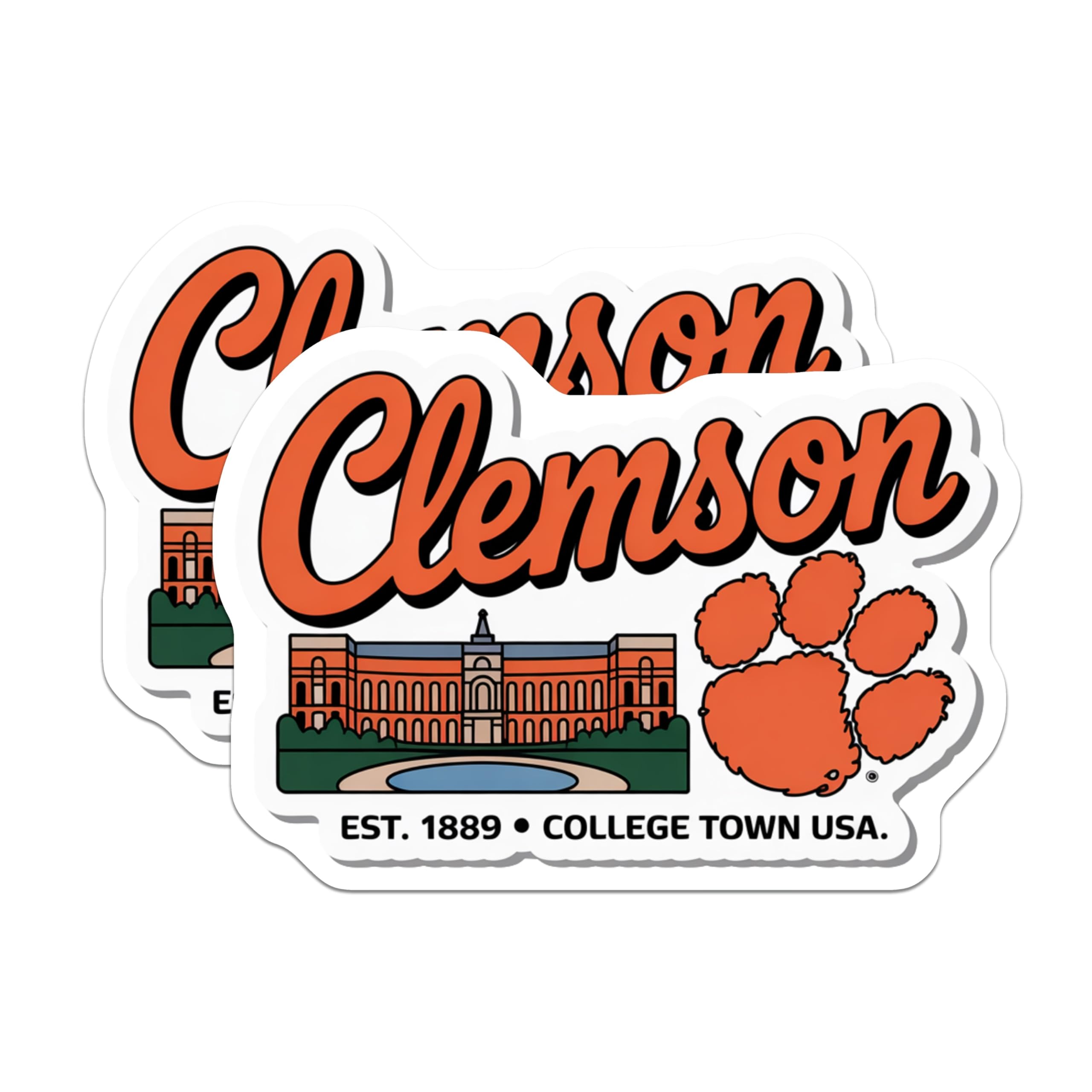 (2 Pack) Clemson University Magnets - College Town Decor - Tiger Paw Refrigerator Magnet - 5" On Longest Side - Premium Magnet - for Cars, Refrigerators, Toolboxes, Lockers - Made in USA - MAG17324