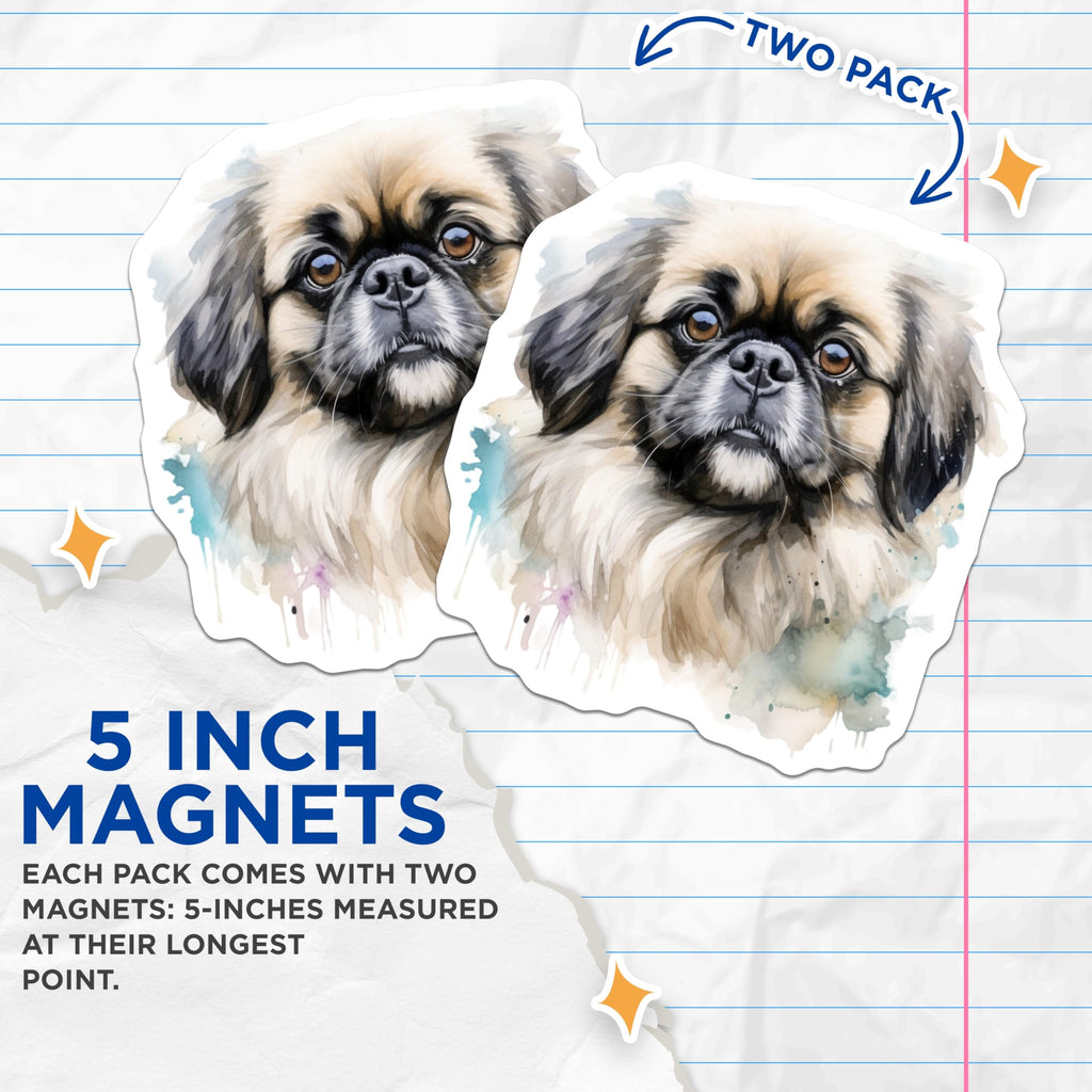 (2 Pack) Pekingese Dog Magnets - Watercolor Pet Art - Dog Lover Decor - Puppy Fridge Magnet - Animal Home Accent - 5 Inches On Longest Side - Thick Durable Magnet - Made in USA - MAG23880