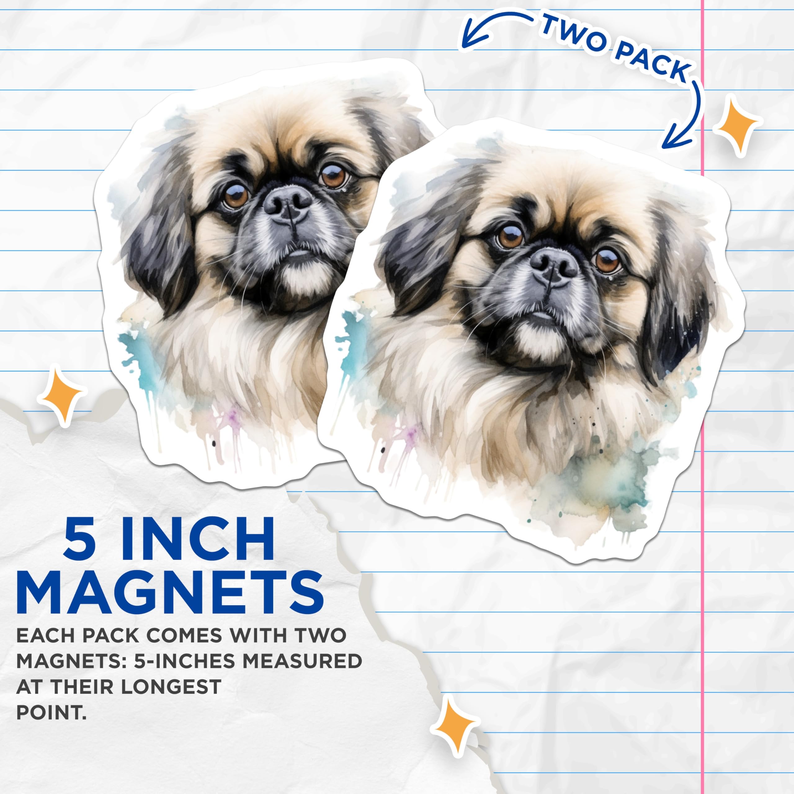 (2 Pack) Pekingese Dog Magnets - Watercolor Pet Art - Dog Lover Decor - Puppy Fridge Magnet - Animal Home Accent - 5 Inches On Longest Side - Thick Durable Magnet - Made in USA - MAG23880