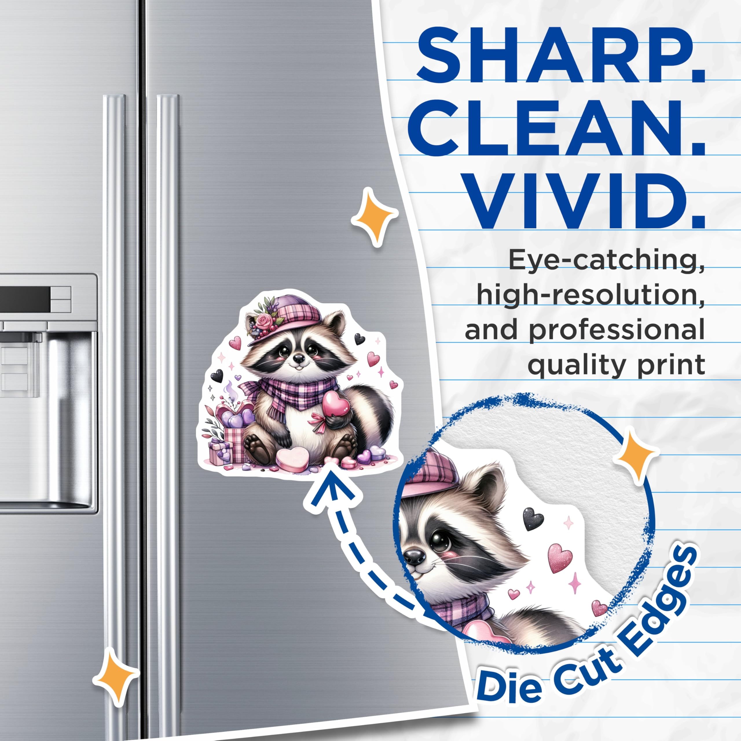 (2 Pack) Kawaii Raccoon Magnets - Plaid Hat Scarf Design - Valentine's Sweetheart Animal Decor - 5 Inches On Longest Side - Thick Durable Magnet - Made in USA - MAG20300