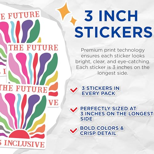(3 Pack) Inclusive Future Decals - Diversity Stickers - Equality Laptop Decal- 3 Inches On Longest Side - Easy Peel & Apply - Made in USA - 3MCS5372