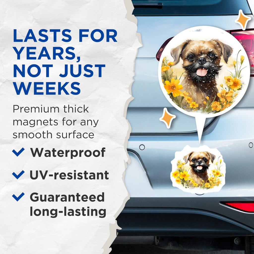 (2 Pack) Brussels Griffon Magnets - Adorable Dog Lover Art - Floral Canine Home Decor - 5 Inches On Longest Side - Thick Durable Magnet - Made in USA - MAG24110