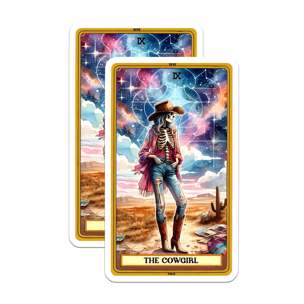 (2 Pack) Cosmic Cowgirl Skeleton Tarot Magnets - Western Aesthetic Decor - Unique Alt Style Accessory - 5 Inches On Longest Side - Thick Durable Magnet - Made in USA - MAG30715
