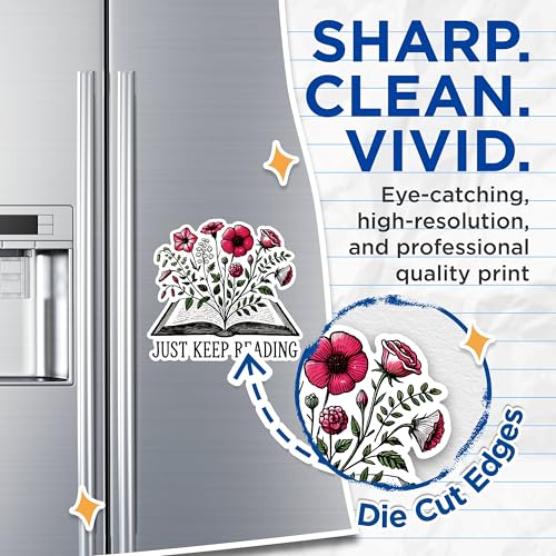 (2 Pack) Just Keep Reading Magnets - Book Lover Magnets - Floral Reading Quote Magnets- 5" On Longest Side - for Fridges, Toolboxes, Cars - Made in USA - MAG2753