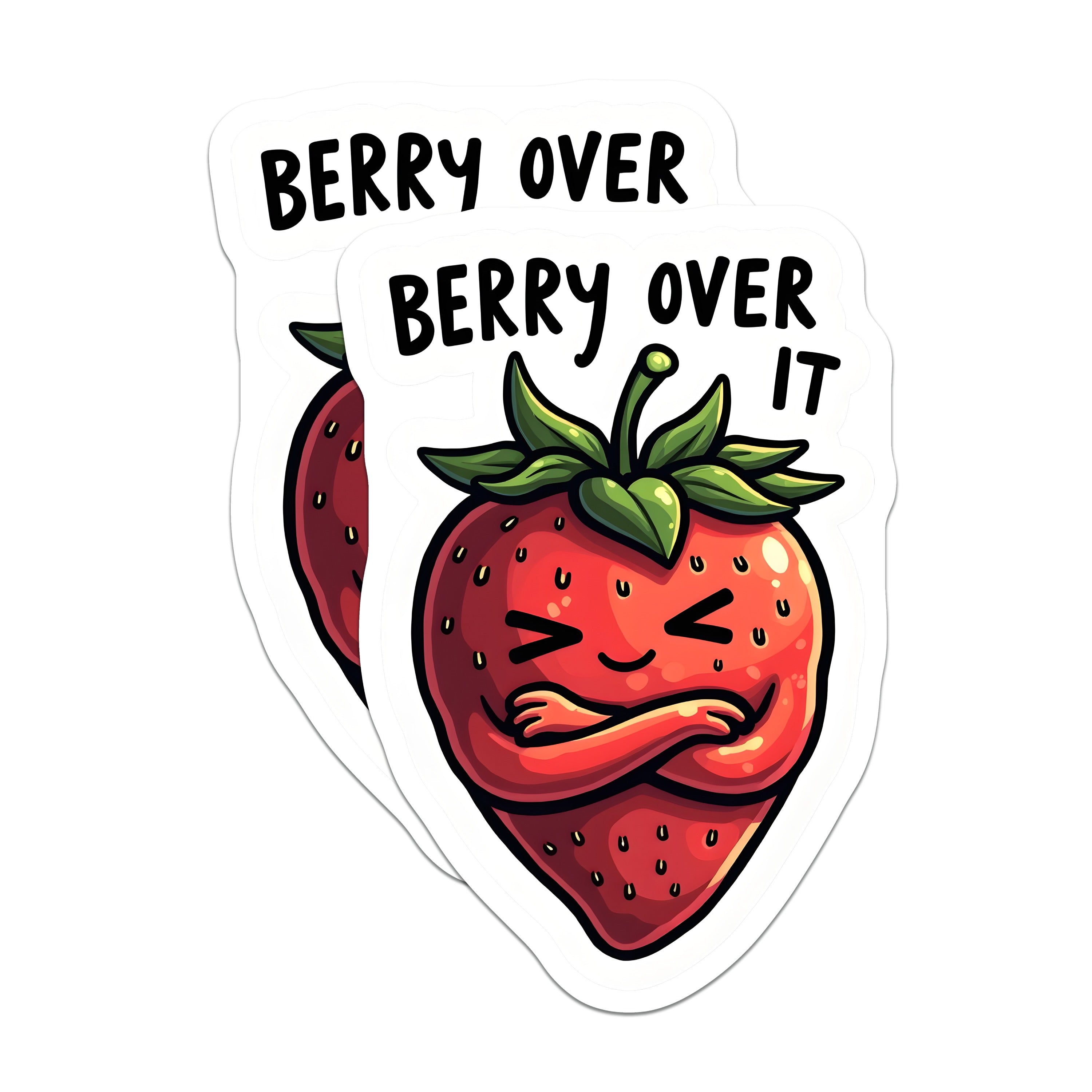 (2 Pack) Berry Over It Magnets - Funny Strawberry Pun - Grumpy Fruit Refrigerator Locker Accessory - 5 Inches On Longest Side - Thick Durable Magnet - Made in USA - MAG39468