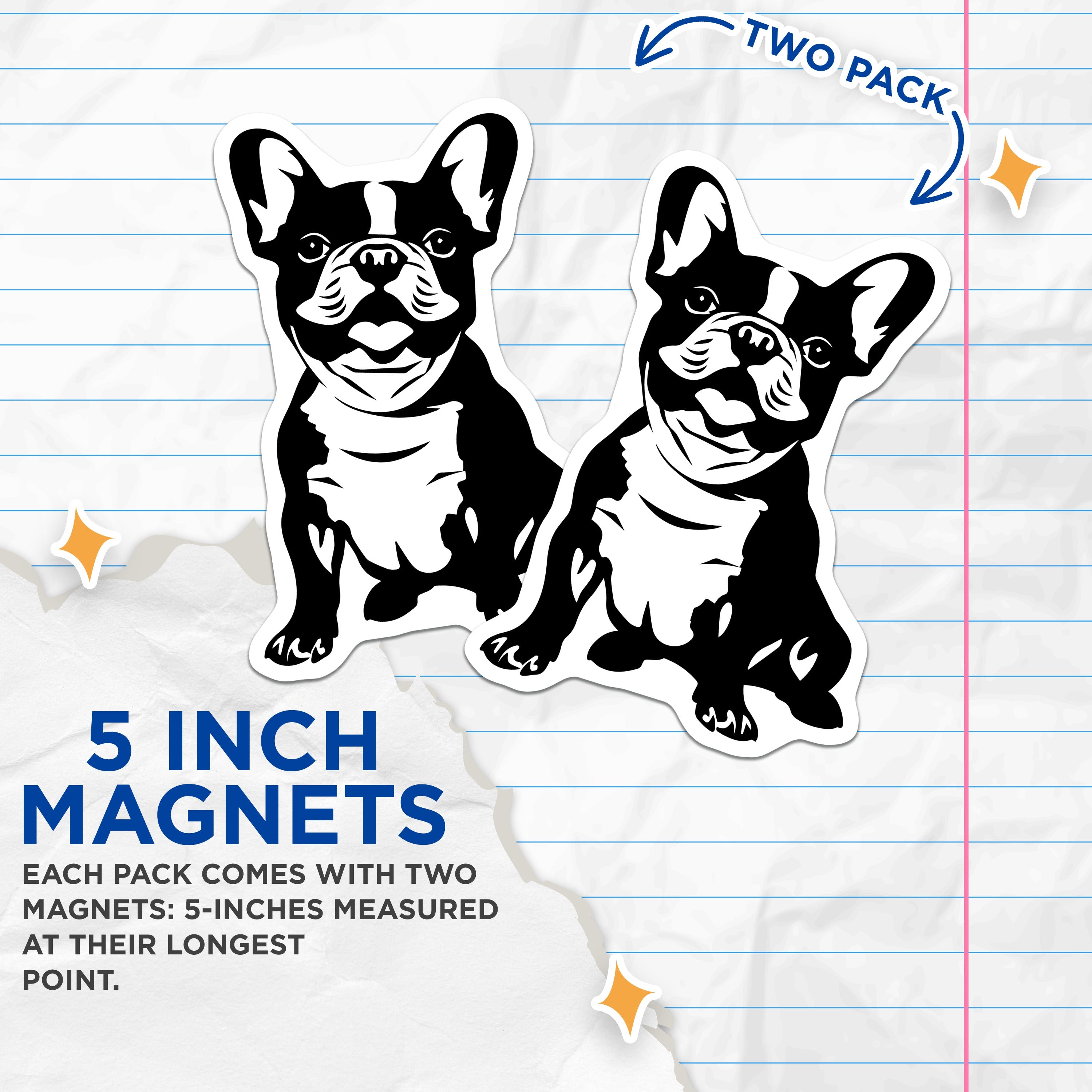 (2 Pack) French Bulldog Magnets - Cute Frenchie Dog Lover Decor - Pet Owner Refrigerator Magnet - Animal Home Kitchen Office Locker - 5" - Durable Magnet - Made in USA - MAG37993