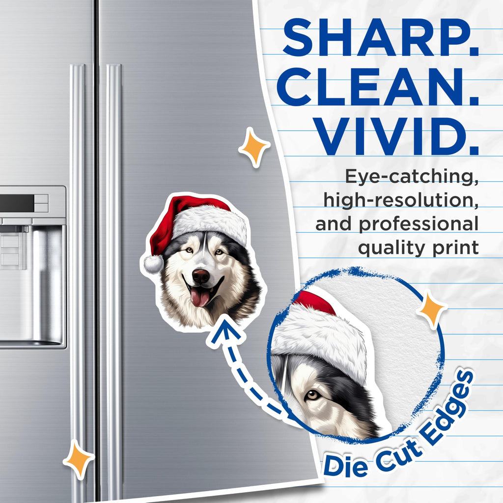 (2 Pack) Christmas Husky Magnets - Santa Dog Lover Decor - Xmas Stocking Stuffer - 5 Inches On Longest Side - Thick Durable Magnet - Made in USA - MAG26608
